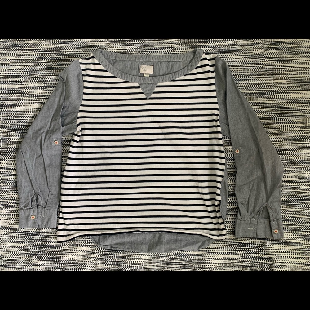 Blue and White Striped Anthropologie Top - XS